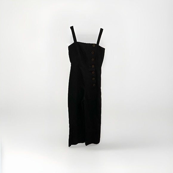 kate spade new york Pants - Kate Spade New York Side-Button Linen Blend Jumpsuit Wide Leg Blac Size 0 [1, 2]